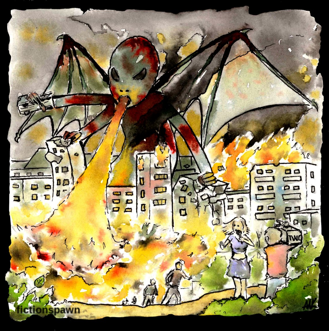 A monster destroying a city Aak fictionspawn