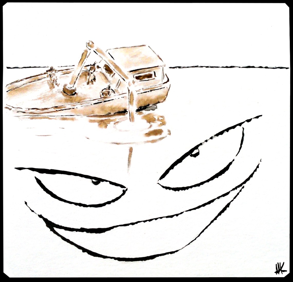 Careening boat. Ink. Aak fictionspawn monster