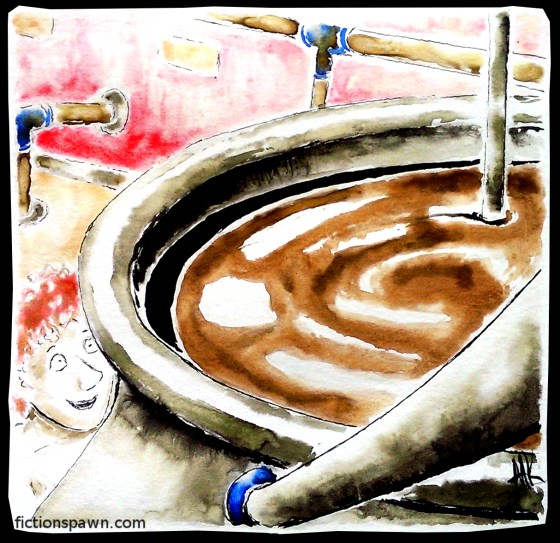 Chocolate factory joy. Melted chocolate.