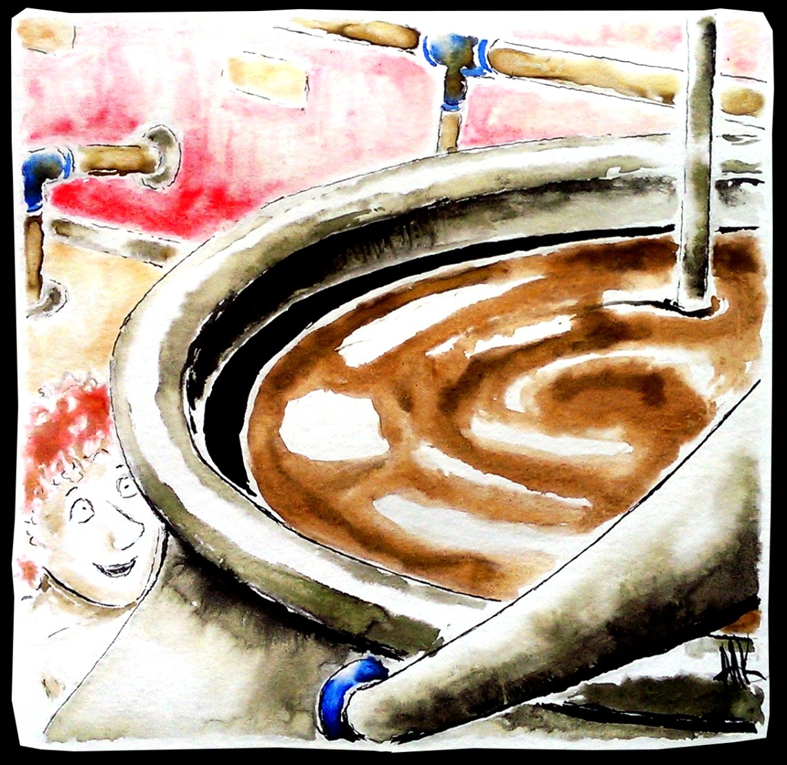 Pot of melted chocolate. Chocolate fabric.