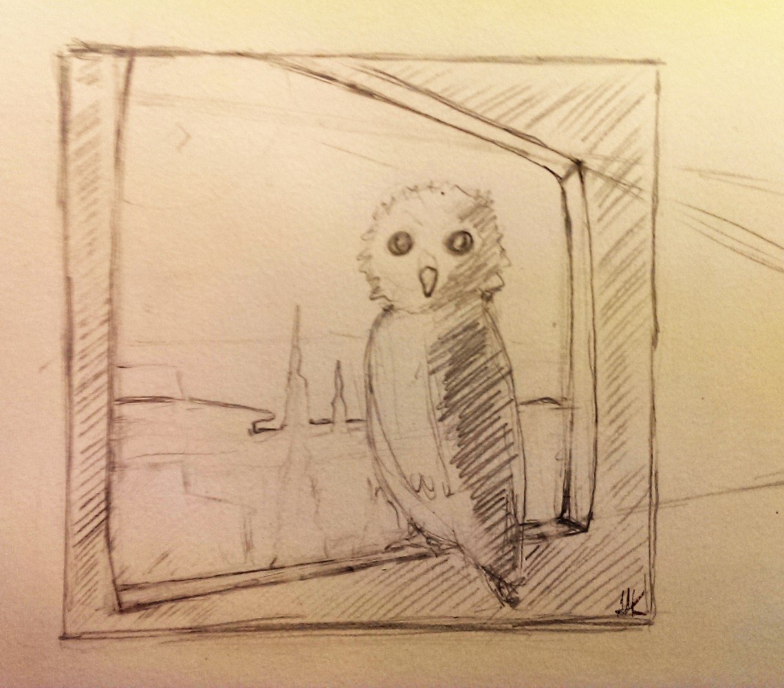 Owl by the window. Aak sketch