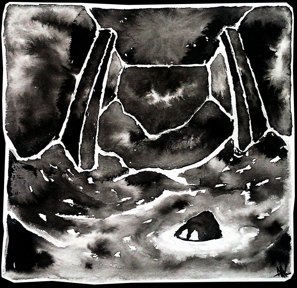 Creature in the sand. Ancient hallroom.