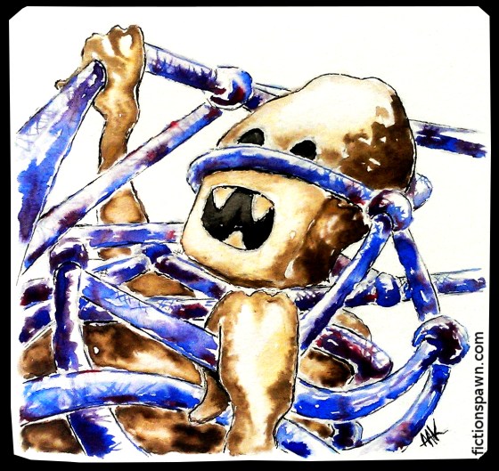 monster in a net. Creature. ink illustration.