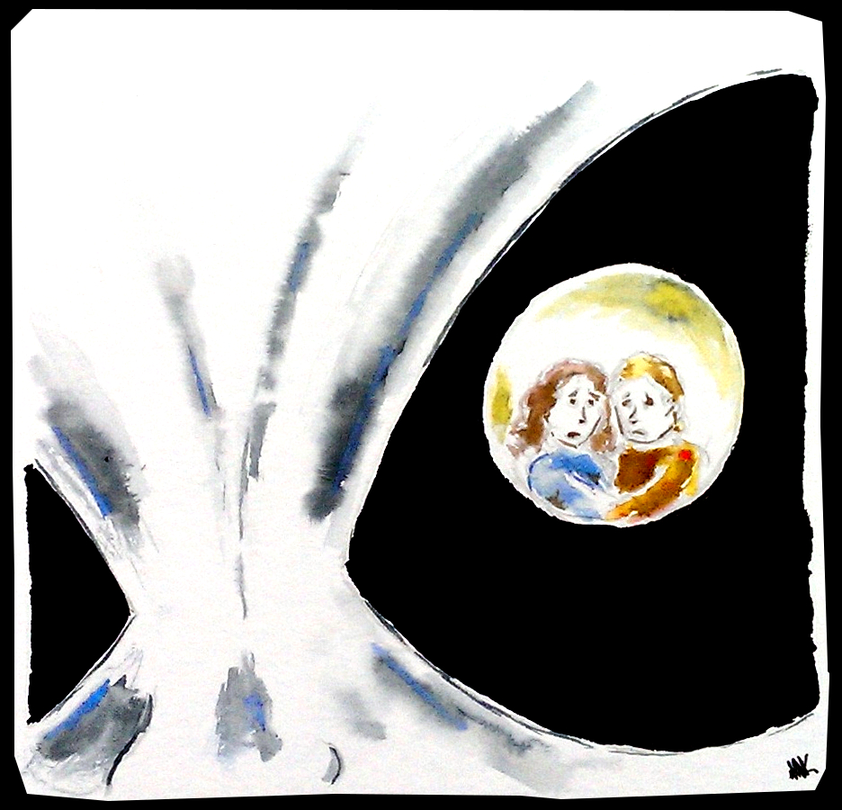 Alien eyes looking at two humans. Aak fictionspawn