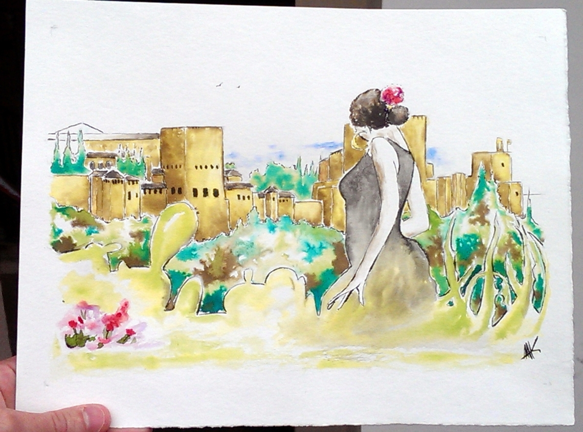 Flamenca in front of Alhambra. Aak fictionspawn