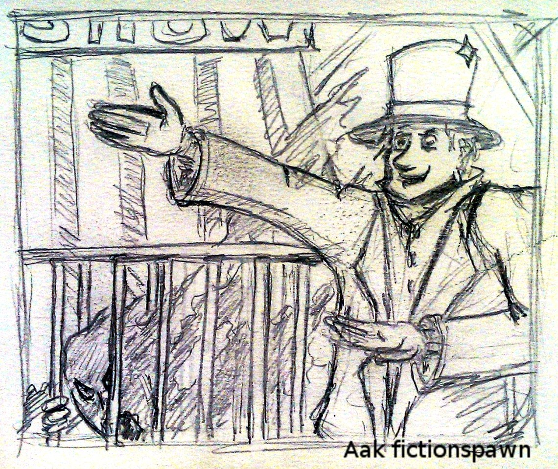 A man presenting a monster. Aak fictionspawn