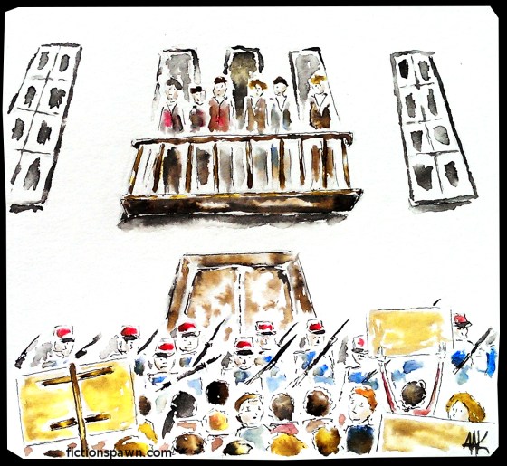 Demonstratos are met by soldiers. Rio TInto aak fictionspawn