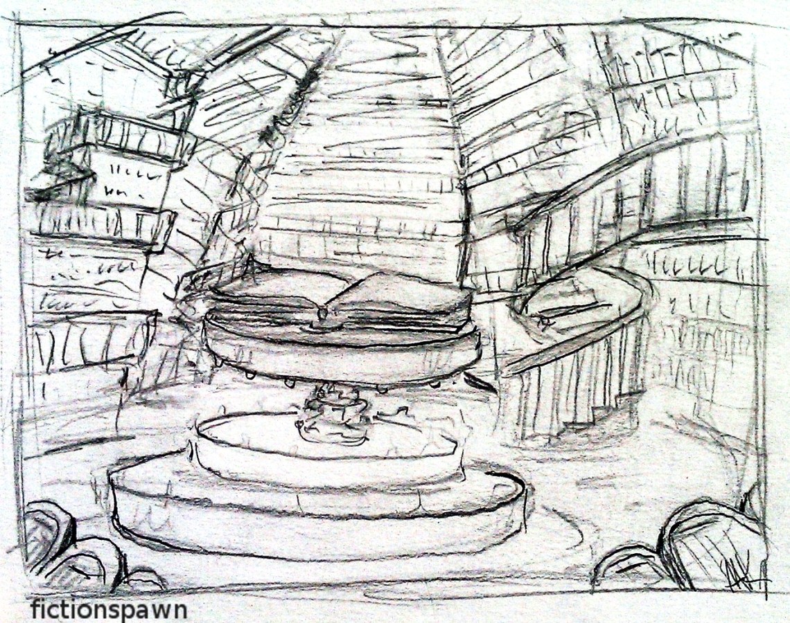 Sketch of a library. Aak fictionspawn